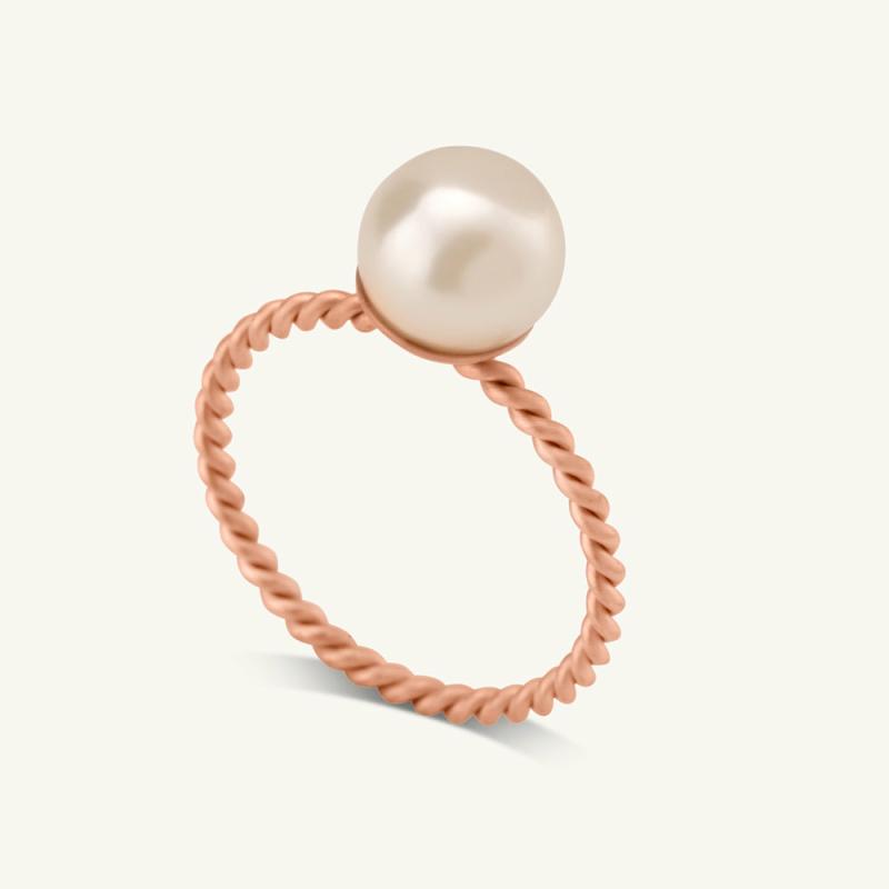 Dainty Pearl Ring- 18K Rose Gold Plated Pearl Rings