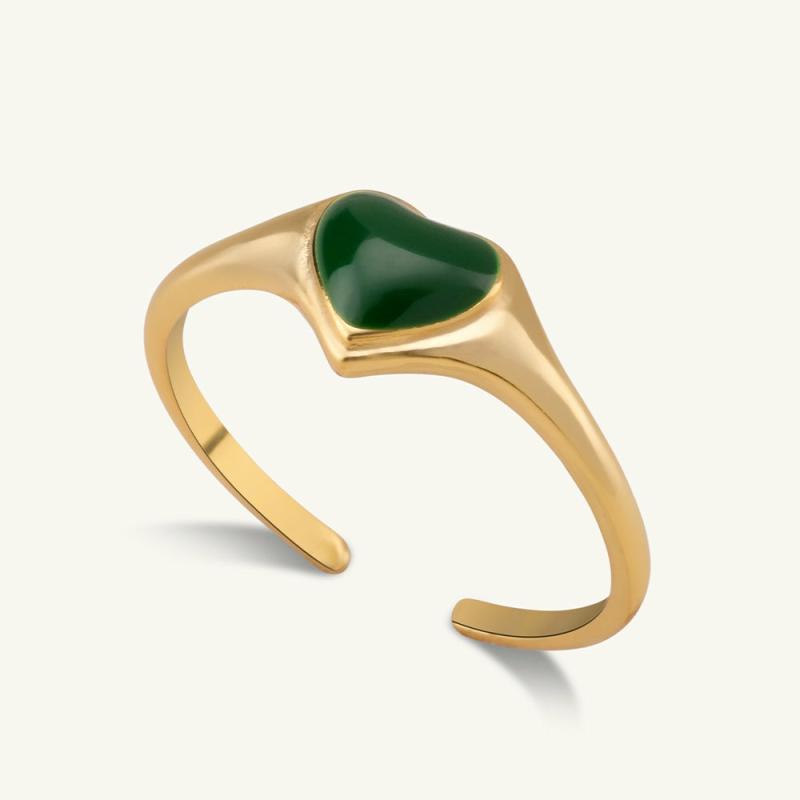 Green Heart Ring- 18K Gold Vermeil Dainty Rings