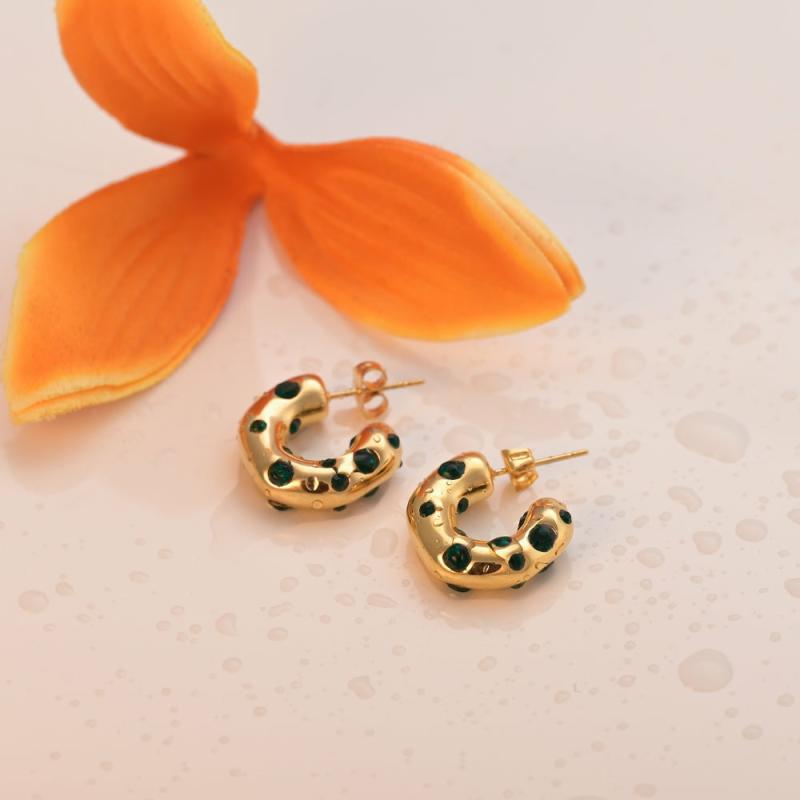 Green Stone Studded Hoop Earrings Earrings