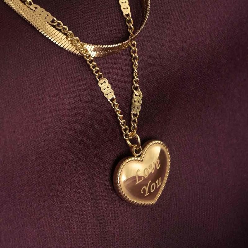 “Love You” Engraved Layered Necklace Necklaces