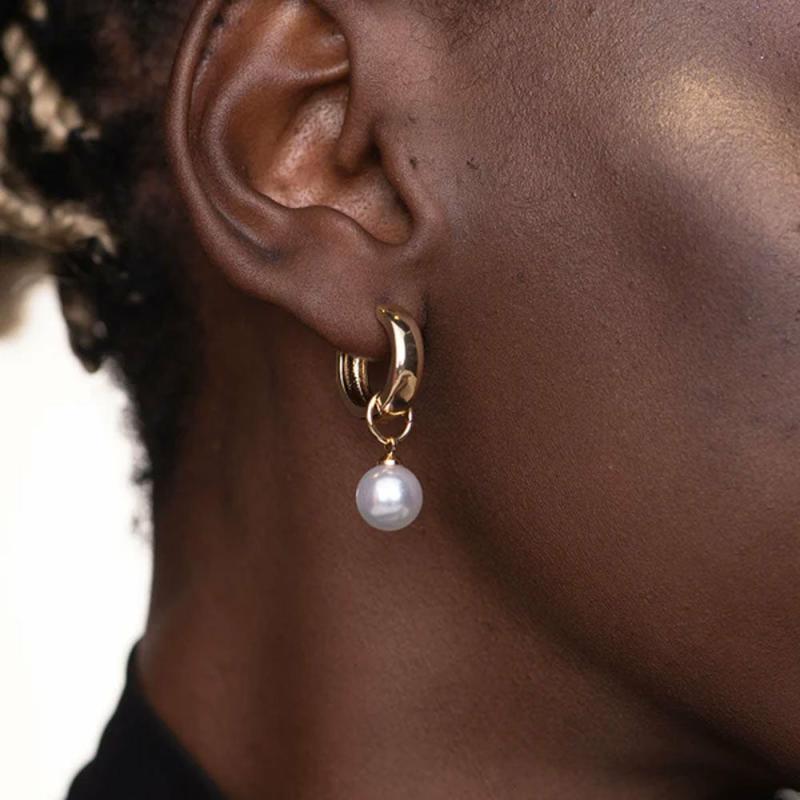 Medium Pearl Hoop Earrings Earrings