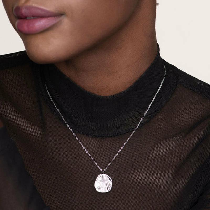 Oyster With Tiny Pearl Necklace- 18K White Gold Plated Necklaces