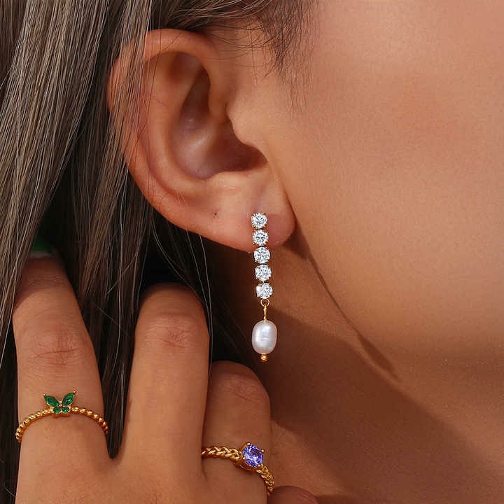 Pearl Drop Diamond Earrings Danglers