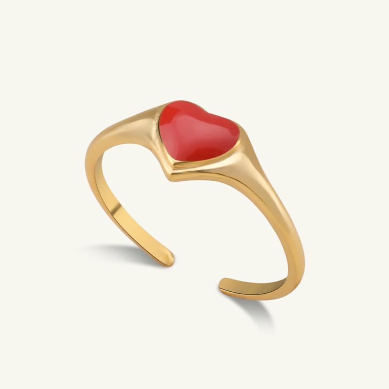 Red Heart Ring- 18K Gold Vermeil Dainty Rings