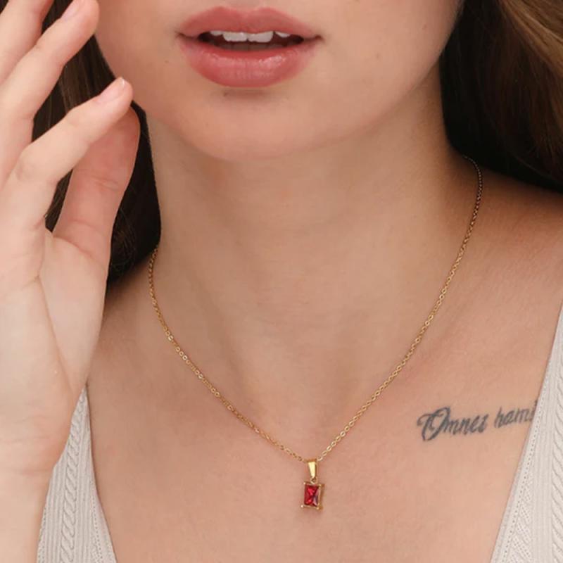 Ruby Red Stone Necklace Necklaces