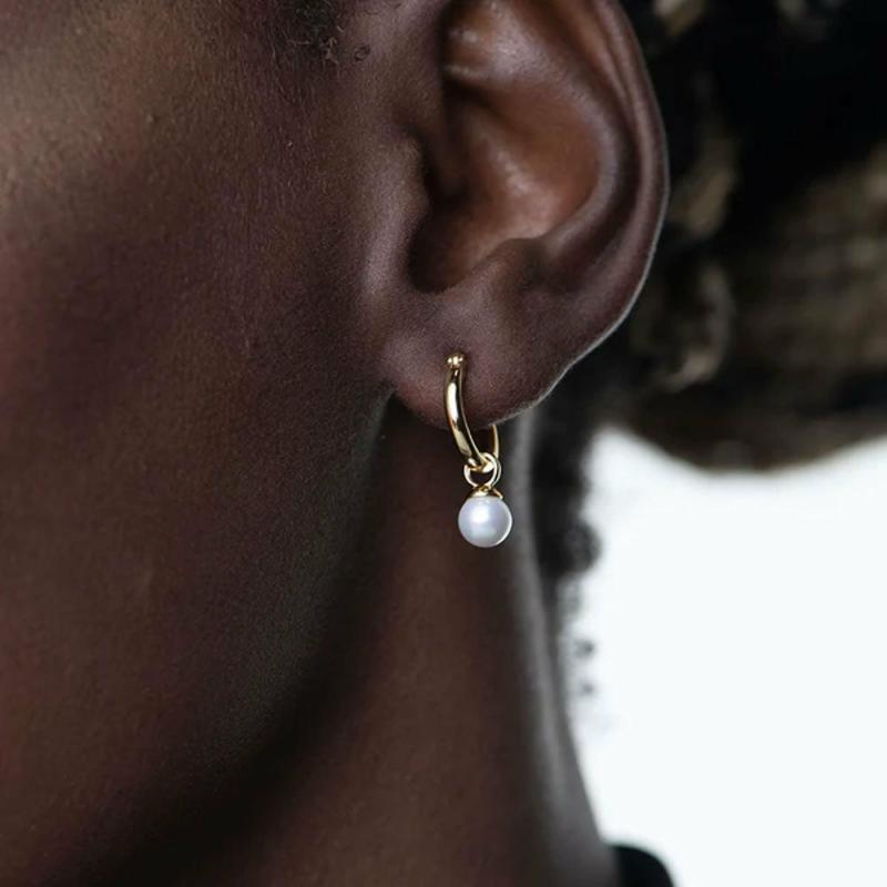 Small Pearl Hoop Earrings- 18K Gold Vermeil Earrings