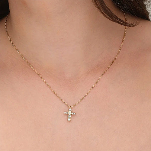 Stone Studded Cross Necklace Necklaces