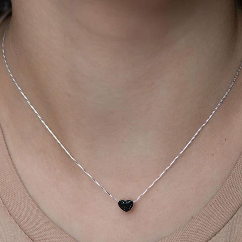 Tiny Black Heart Necklace- 925 Silver Necklaces