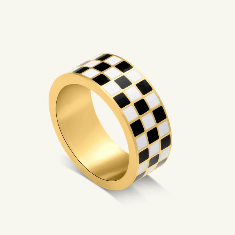 Tri-Colour Checkered Ring Rings