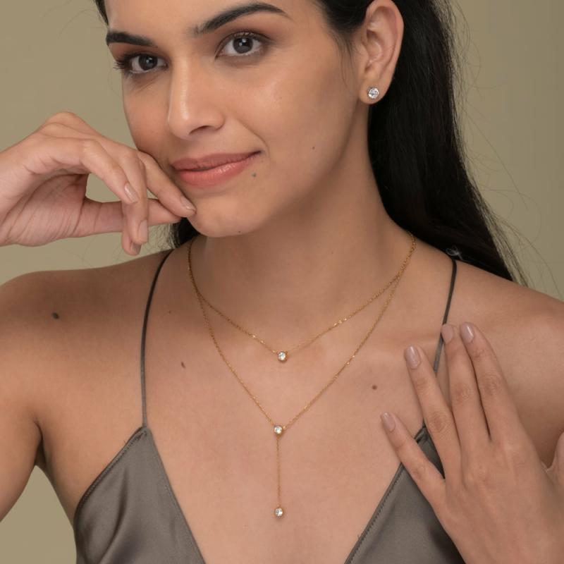 Two Layered Solitaire Drop Necklace Necklaces