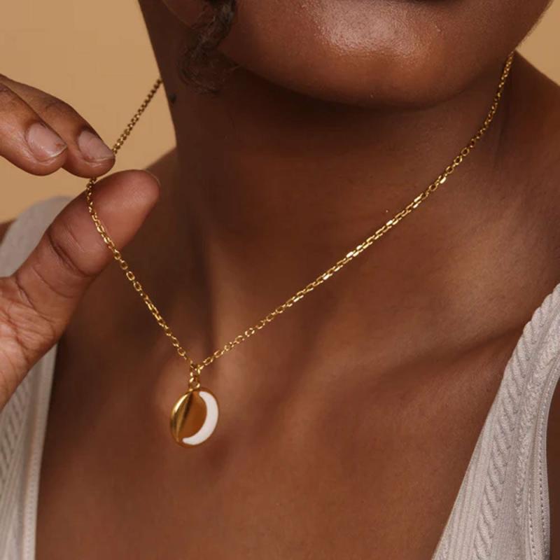 White Shine Half Moon Pendant Necklaces