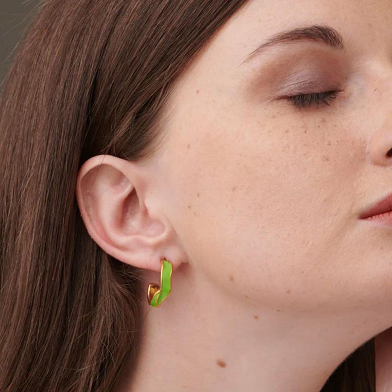 Green Round Hoop Earrings Earrings